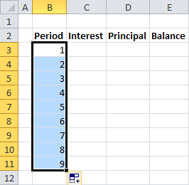 Fill Down Selection Result