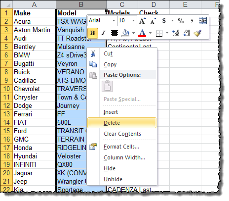 Delete Column